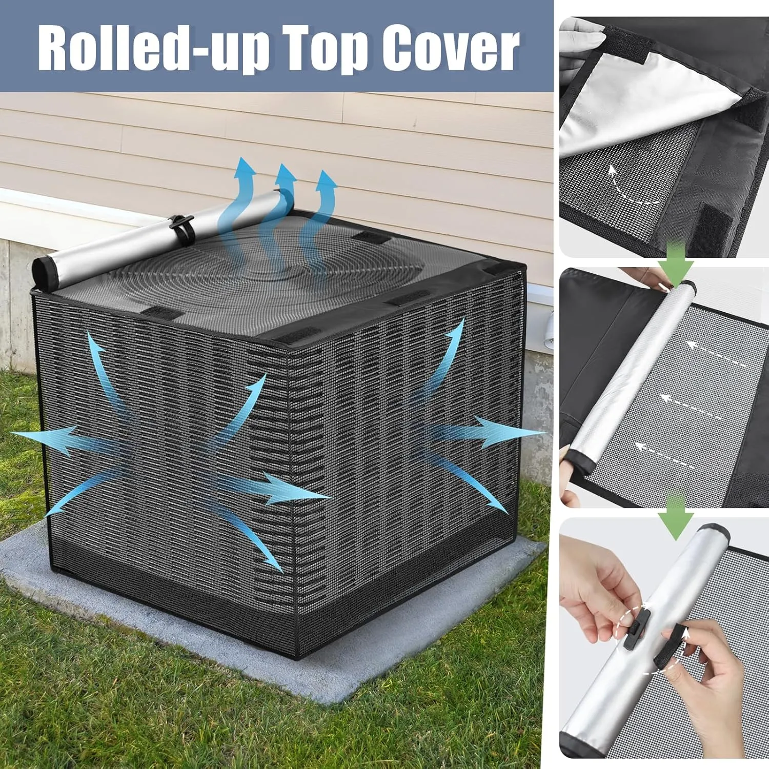 Air Conditioner Covers for Outside, Breathable Full Mesh With Waterproof Top Air Conditioner Cover for All Seasons, AC Unit Cover Protect from Cotttonwood Fluff, Leaves, Debris, 32x32x36 Inch-Black