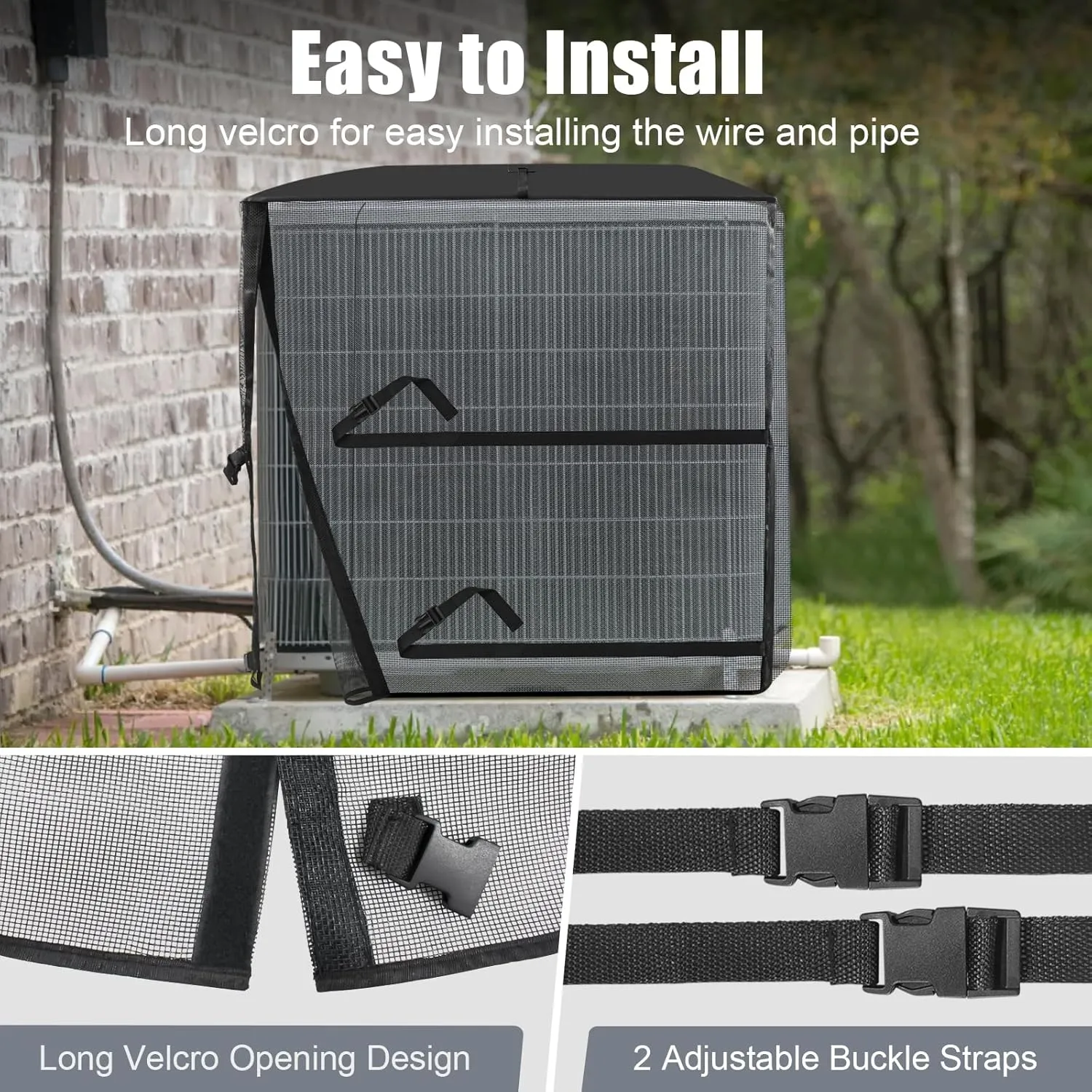Air Conditioner Covers for Outside, Breathable Full Mesh With Waterproof Top Air Conditioner Cover for All Seasons, AC Unit Cover Protect from Cotttonwood Fluff, Leaves, Debris, 32x32x36 Inch-Black