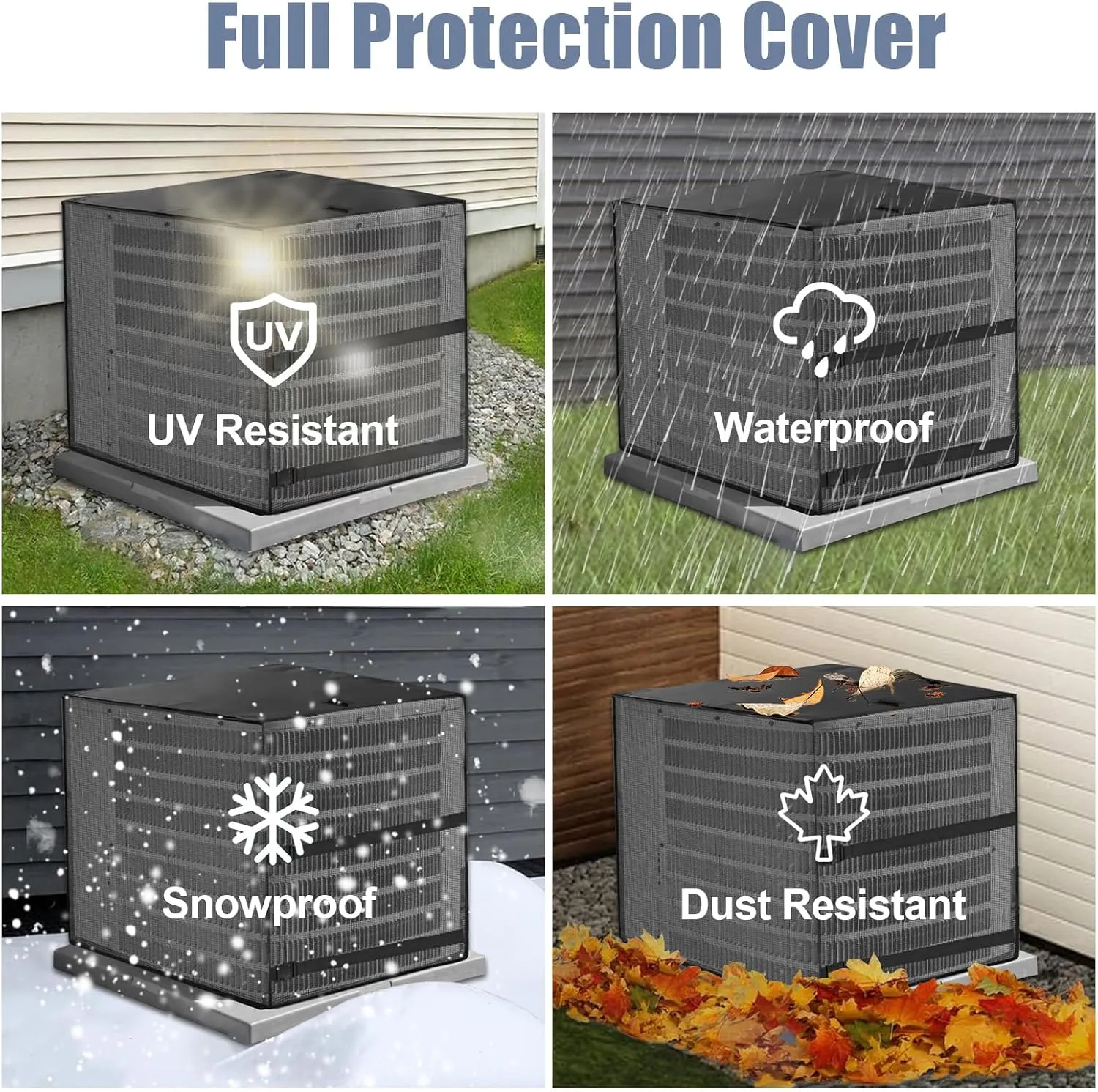 Air Conditioner Covers for Outside, Breathable Full Mesh With Waterproof Top Air Conditioner Cover for All Seasons, AC Unit Cover Protect from Cotttonwood Fluff, Leaves, Debris, 32x32x36 Inch-Black