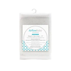 AirflowBaby Breathable Mesh Liner for Full-Size Cribs, 9"H (23cm) Essential 2mm Mesh, White (Size 4FS Covers 3 or 4 Sides)