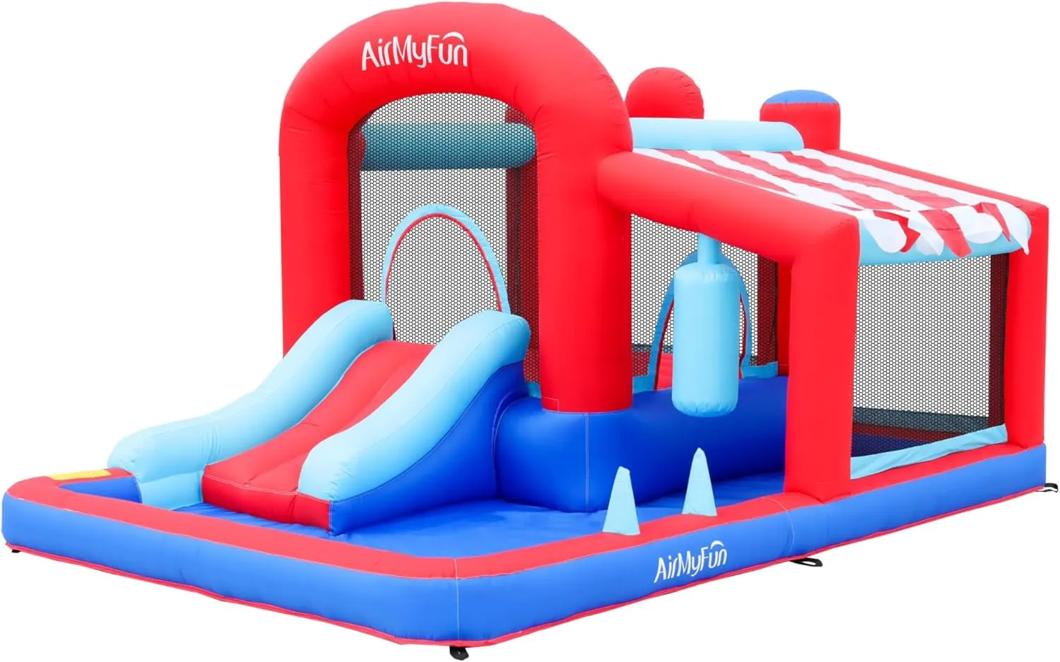 AirMyFun Inflatable Bounce House with Slide, Jumping Castle with Blower,Children Outdoor Playhouse with Jumping Ball Pit&Basketball Hoop&Target Balls