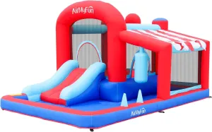 AirMyFun Inflatable Bounce House with Slide, Jumping Castle with Blower,Children Outdoor Playhouse with Jumping Ball Pit&Basketball Hoop&Target Balls