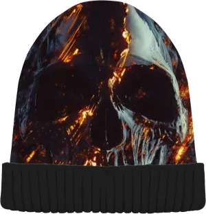 ALAZA 3D Dark Skull Glowing Fire Beanie for Women Men Winter Hat Reversible Skull Cuffed Knit Cap