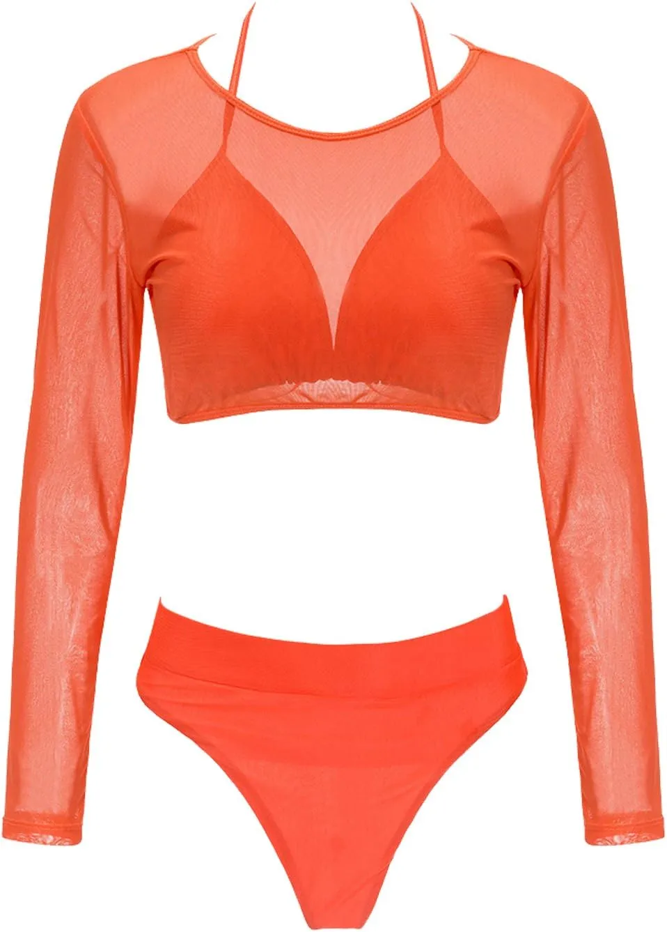 ALBIZIA Women's Triangle High Waist Bikini Set Swimsuit with Mesh Cover up High Cut Swimwear
