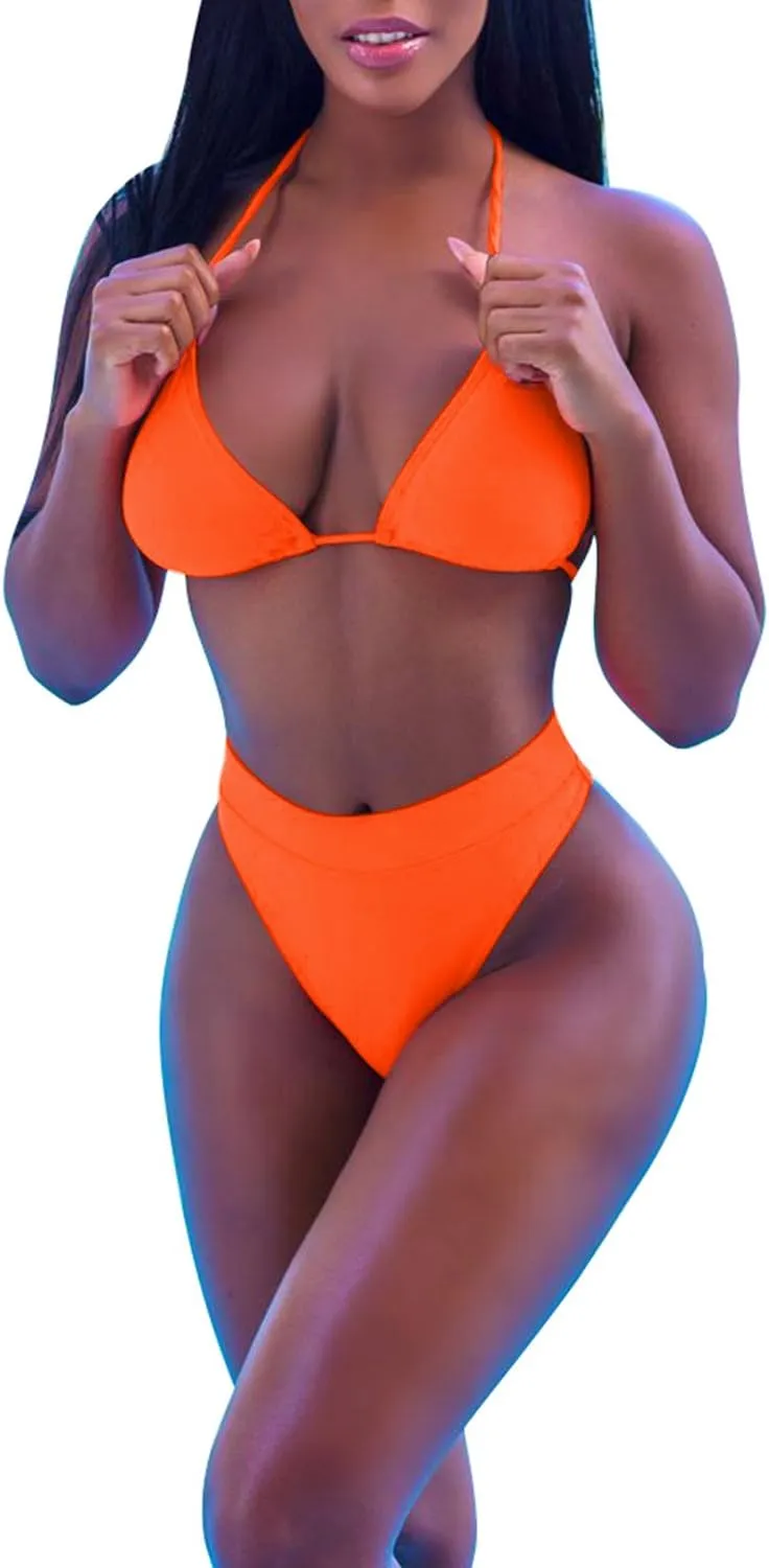 ALBIZIA Women's Triangle High Waist Bikini Set Swimsuit with Mesh Cover up High Cut Swimwear