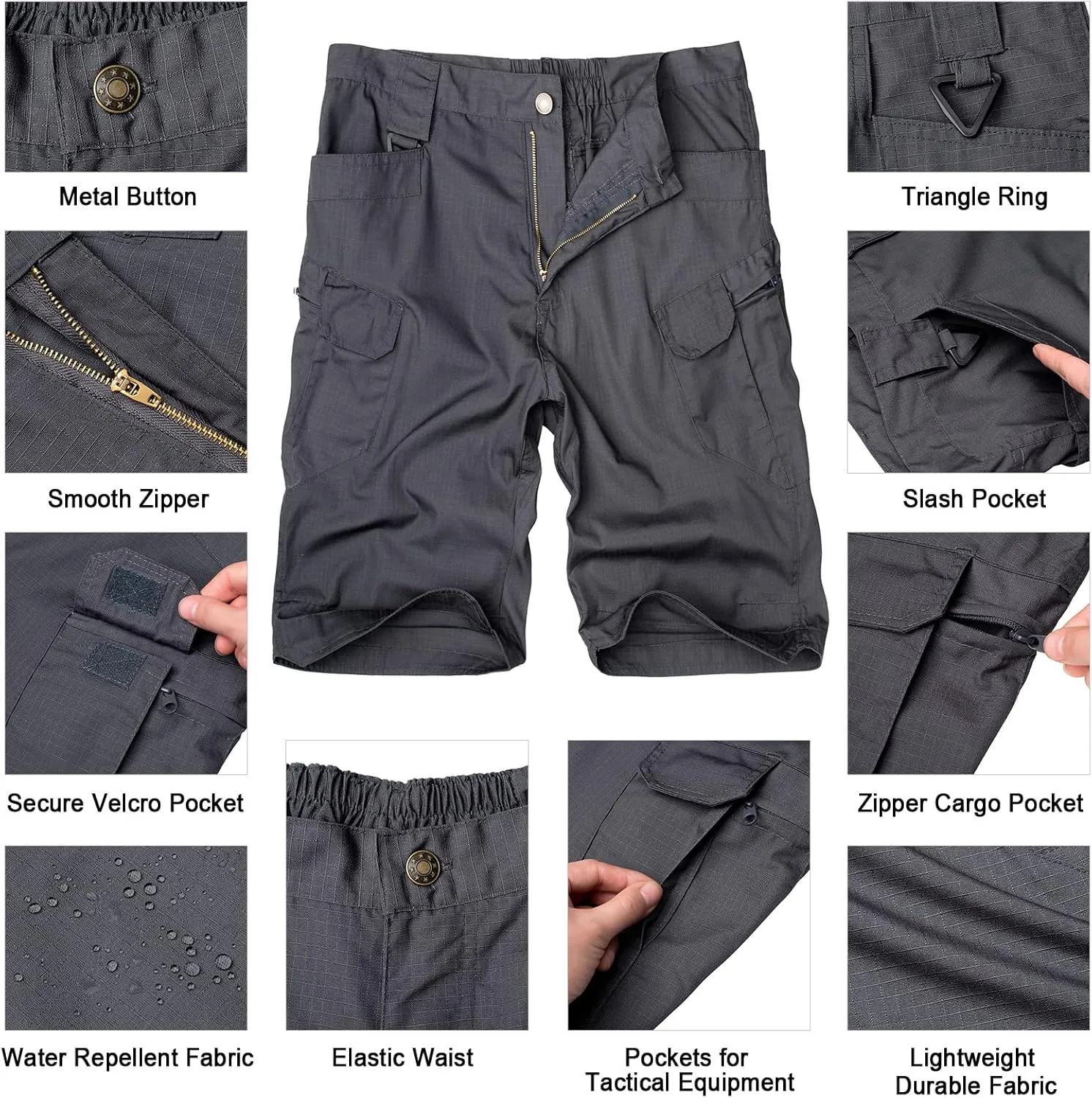 Alimens & Gentle Men's Cargo Short Elastic Waist Multi-Pocket Outdoor Military Tactical Shorts