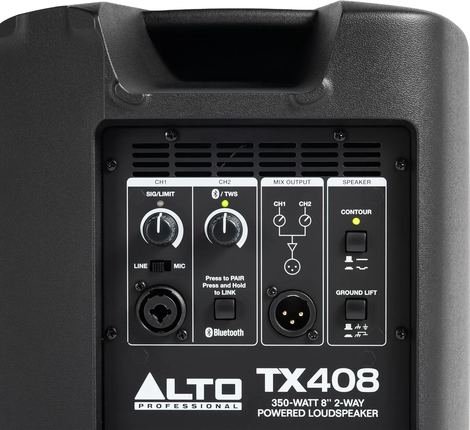 ALTO TX408 350W 8-Inch Powered PA Speaker with Bluetooth, 2-Channel Mixer, Line Level for Mobile DJs and Musicians, for Small Venues, Rehearsals and Events