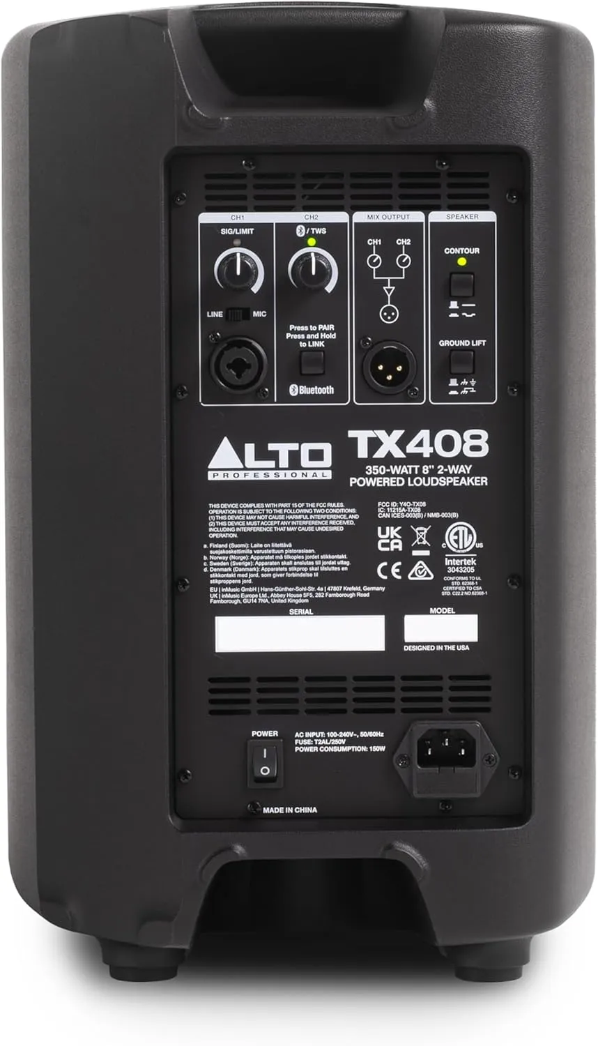 ALTO TX408 350W 8-Inch Powered PA Speaker with Bluetooth, 2-Channel Mixer, Line Level for Mobile DJs and Musicians, for Small Venues, Rehearsals and Events