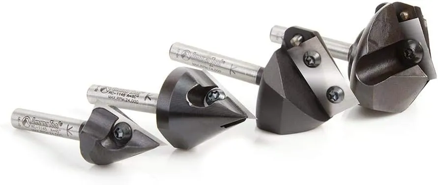 Amana Tool AMS-225 4-Pc 3D CNC Signmaking Lettering & Engraving Insert SC 45 60 90 & 120 Deg x 1/4 SHK V-Groove Router Bit Collection