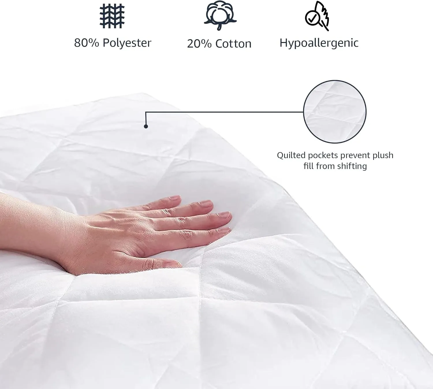 Amazon Basics Hypoallergenic Quilted Mattress Topper Pad, 18 Inches Deep, Twin, White