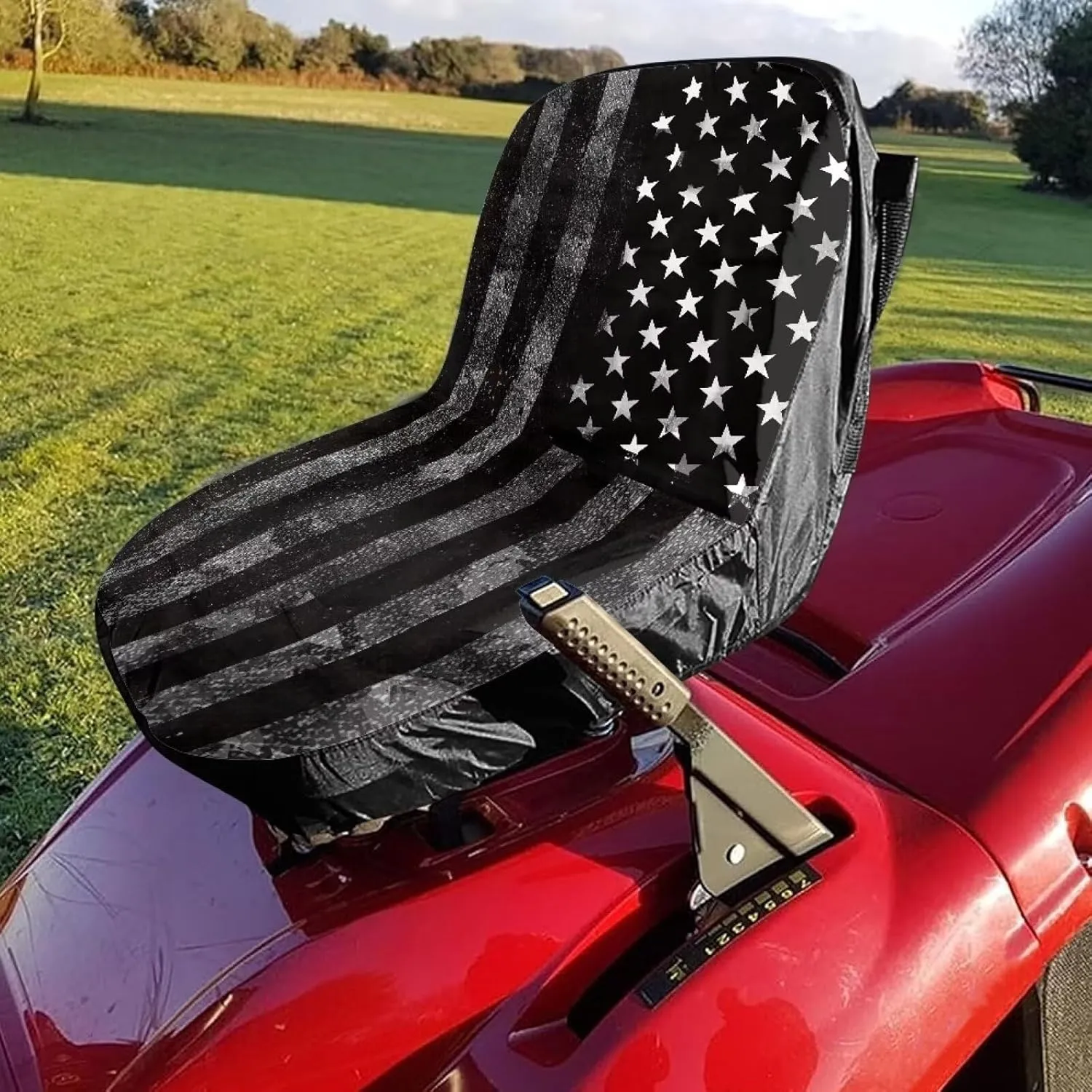 American Flag Print Excavator Seat Cover with Mesh Storage Bag Non-Slip Sweat Absorption with Back Pockets
