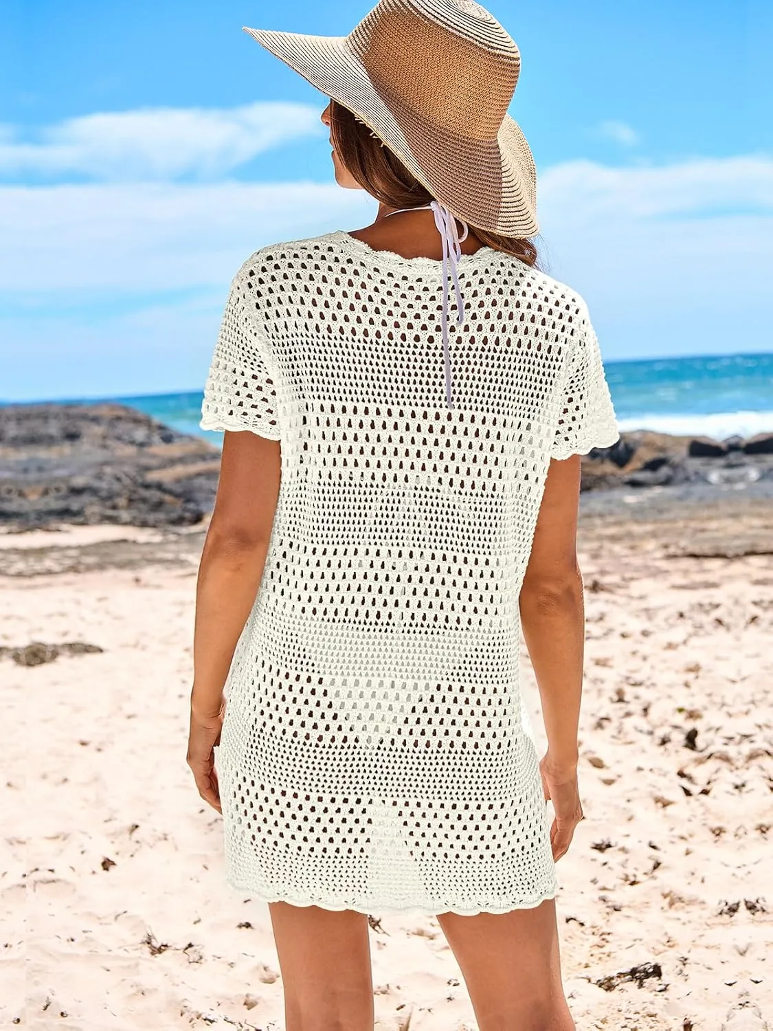 ANRABESS Swimsuit Cover Up for Women 2025 Crochet Bathing Suit Swimwear Mesh Knit Beach Dress Summer Vacation Outfit Clothes