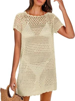 ANRABESS Swimsuit Cover Up for Women 2025 Crochet Bathing Suit Swimwear Mesh Knit Beach Dress Summer Vacation Outfit Clothes