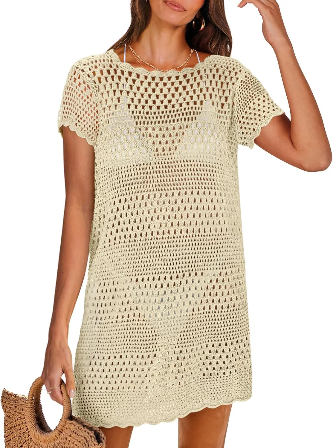 ANRABESS Swimsuit Cover Up for Women 2025 Crochet Bathing Suit Swimwear Mesh Knit Beach Dress Summer Vacation Outfit Clothes