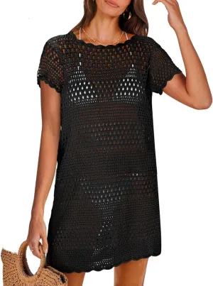 ANRABESS Swimsuit Cover Up for Women 2025 Crochet Bathing Suit Swimwear Mesh Knit Beach Dress Summer Vacation Outfit Clothes