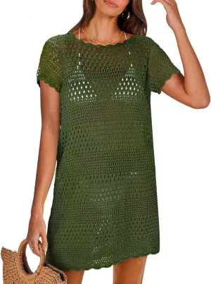 ANRABESS Swimsuit Cover Up for Women 2025 Crochet Bathing Suit Swimwear Mesh Knit Beach Dress Summer Vacation Outfit Clothes