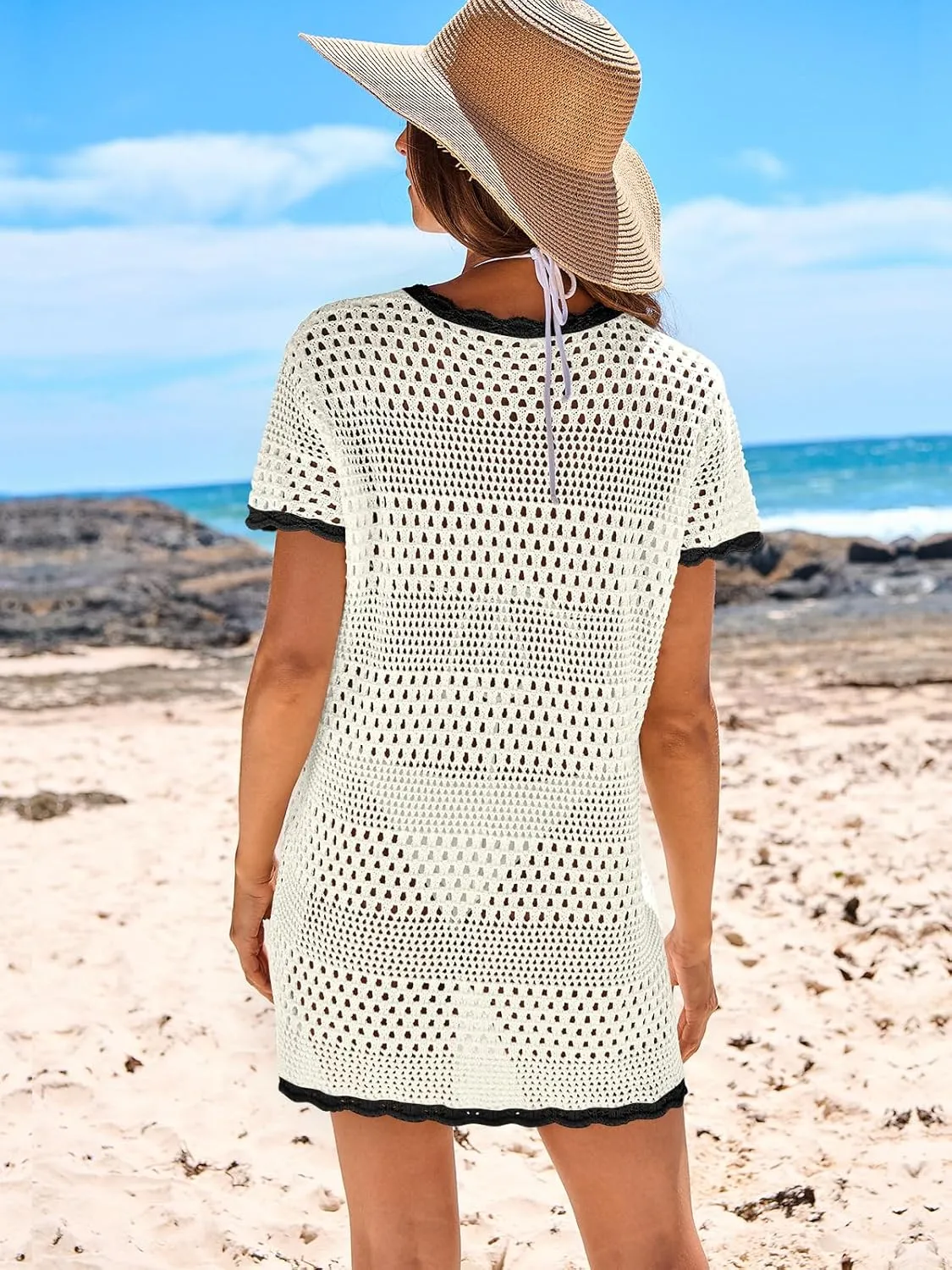 ANRABESS Swimsuit Cover Up for Women 2025 Crochet Bathing Suit Swimwear Mesh Knit Beach Dress Summer Vacation Outfit Clothes