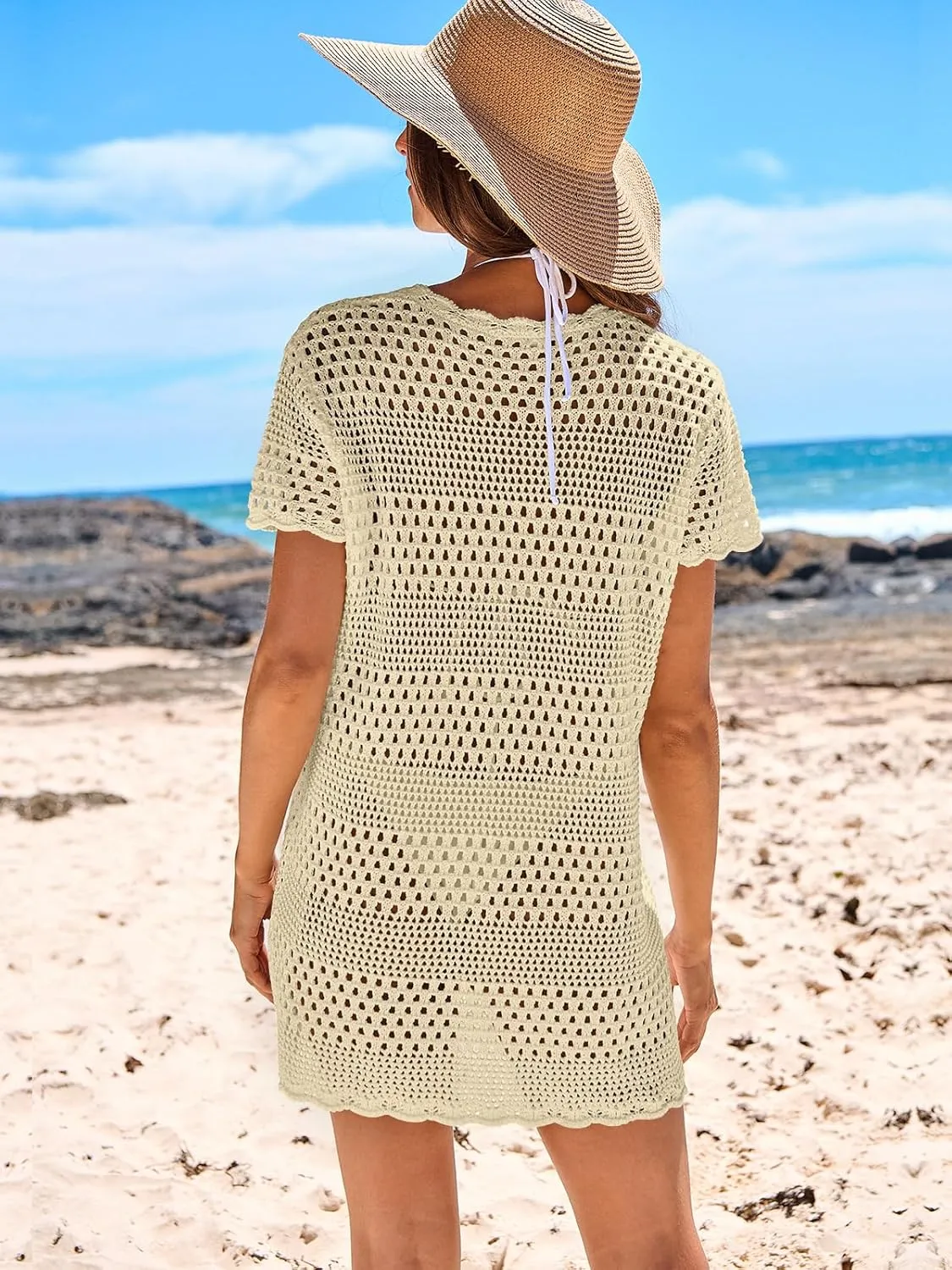 ANRABESS Swimsuit Cover Up for Women 2025 Crochet Bathing Suit Swimwear Mesh Knit Beach Dress Summer Vacation Outfit Clothes