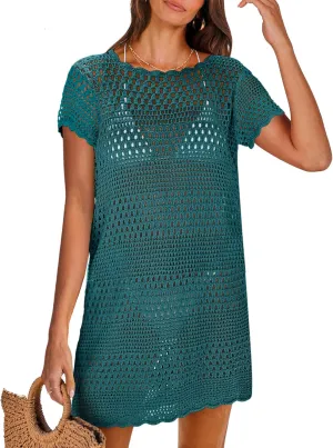 ANRABESS Swimsuit Cover Up for Women 2025 Crochet Bathing Suit Swimwear Mesh Knit Beach Dress Summer Vacation Outfit Clothes