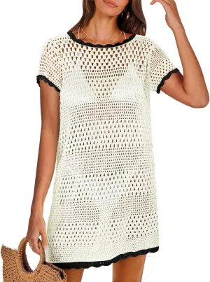 ANRABESS Swimsuit Cover Up for Women 2025 Crochet Bathing Suit Swimwear Mesh Knit Beach Dress Summer Vacation Outfit Clothes