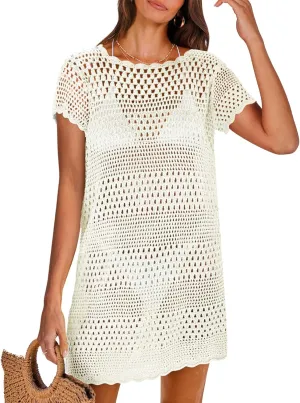 ANRABESS Swimsuit Cover Up for Women 2025 Crochet Bathing Suit Swimwear Mesh Knit Beach Dress Summer Vacation Outfit Clothes