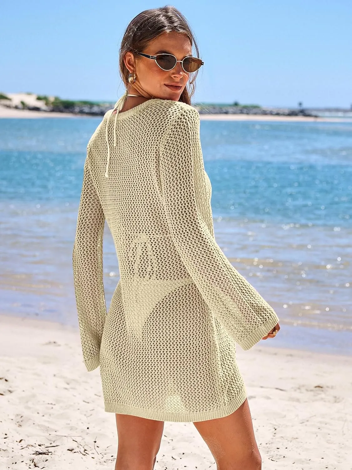 ANRABESS Women Beach Crochet Cover Ups Summer Knit Swimwear Mesh Bathing Suit Hollow Out Dress 2025 Vacation Swimsuit