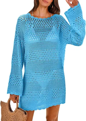 ANRABESS Women Swimsuit Crochet Swim Cover Up 2025 Summer Bathing Suit Swimwear Mesh Knit Beach Dress Vacation Outfits