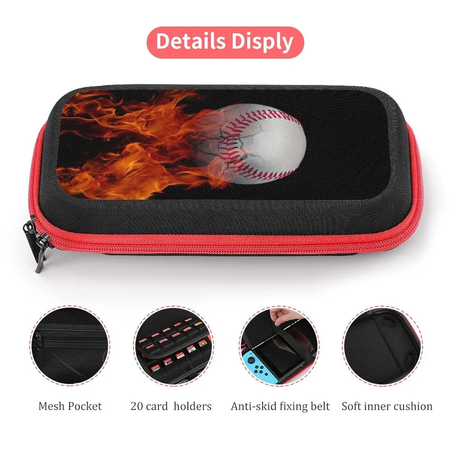 AoHanan Baseball on Fire Switch Compatible Game Case - Hard Shell Travel Protection with 20 Games Cartridge Capacity