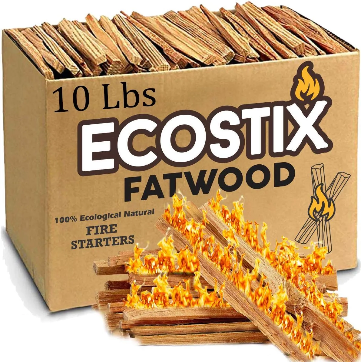 Approx. 120 Eco-Stix Fatwood Starter Kindling Firewood Sticks Wood Stoves Camping Firestarter Fire Pit BBQ, 10 Lbs