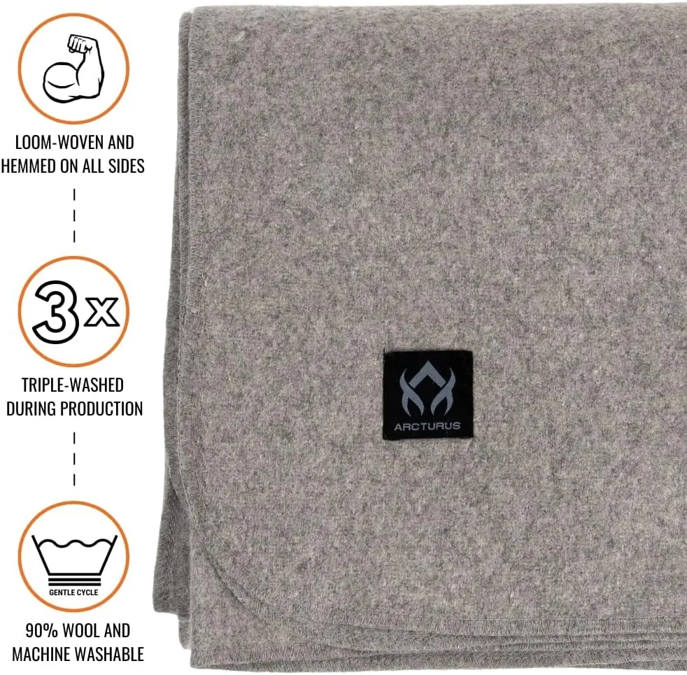 Arcturus Tahoe Wool Bed Blanket | Soft, Breathable Wool Blanket for Year-Round Comfort - King Size (90"x 108") | Thick, Washable & Warm (Navy Blue)
