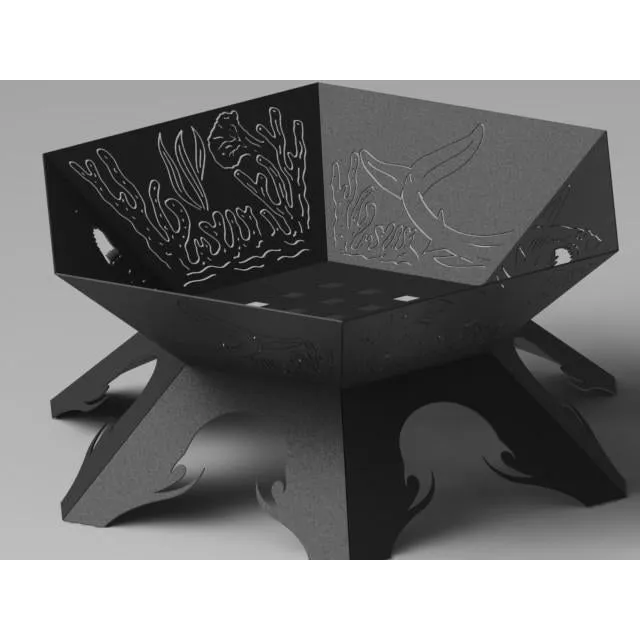 Artistic Hexagon Fire Pit DXF for CNC | Shark Fish & Coral Reef Design