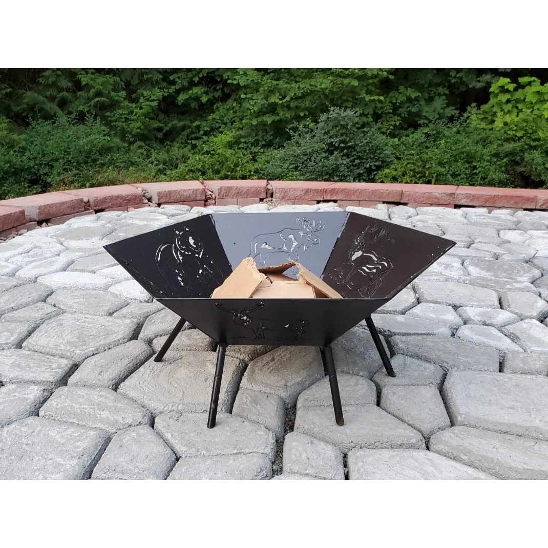 Artistic Hexagon Fire Pit DXF for CNC | Wild Animal Symbols