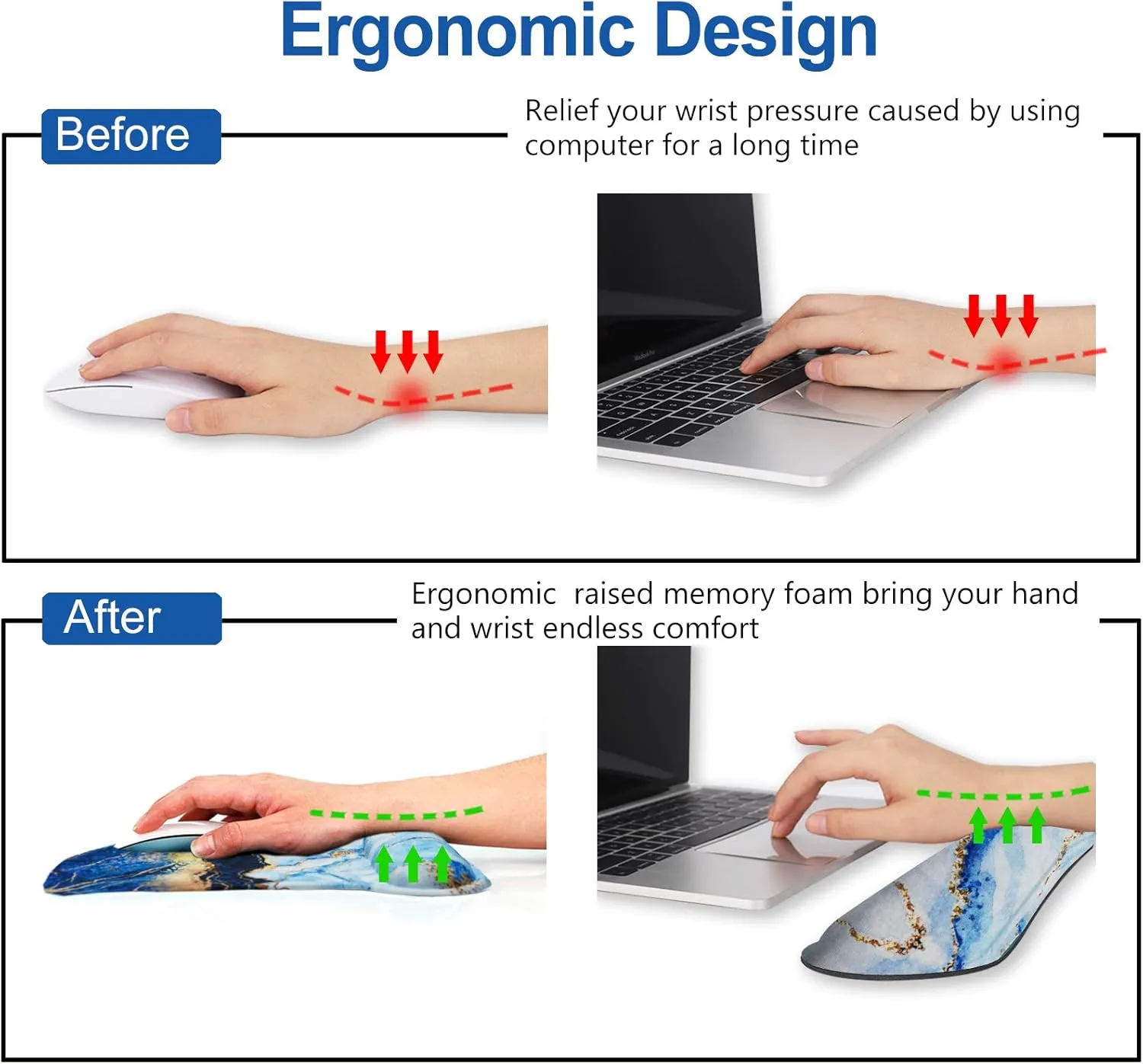 ArtSo Keyboard Wrist Rest and Mouse Pad with Wrist Support, Ergonomic Mouse Pad, Durable Comfortable Lightweight for Easy Typing Pain Relief, Memory Foam Keyboard Mousepad Set, Blue Marble