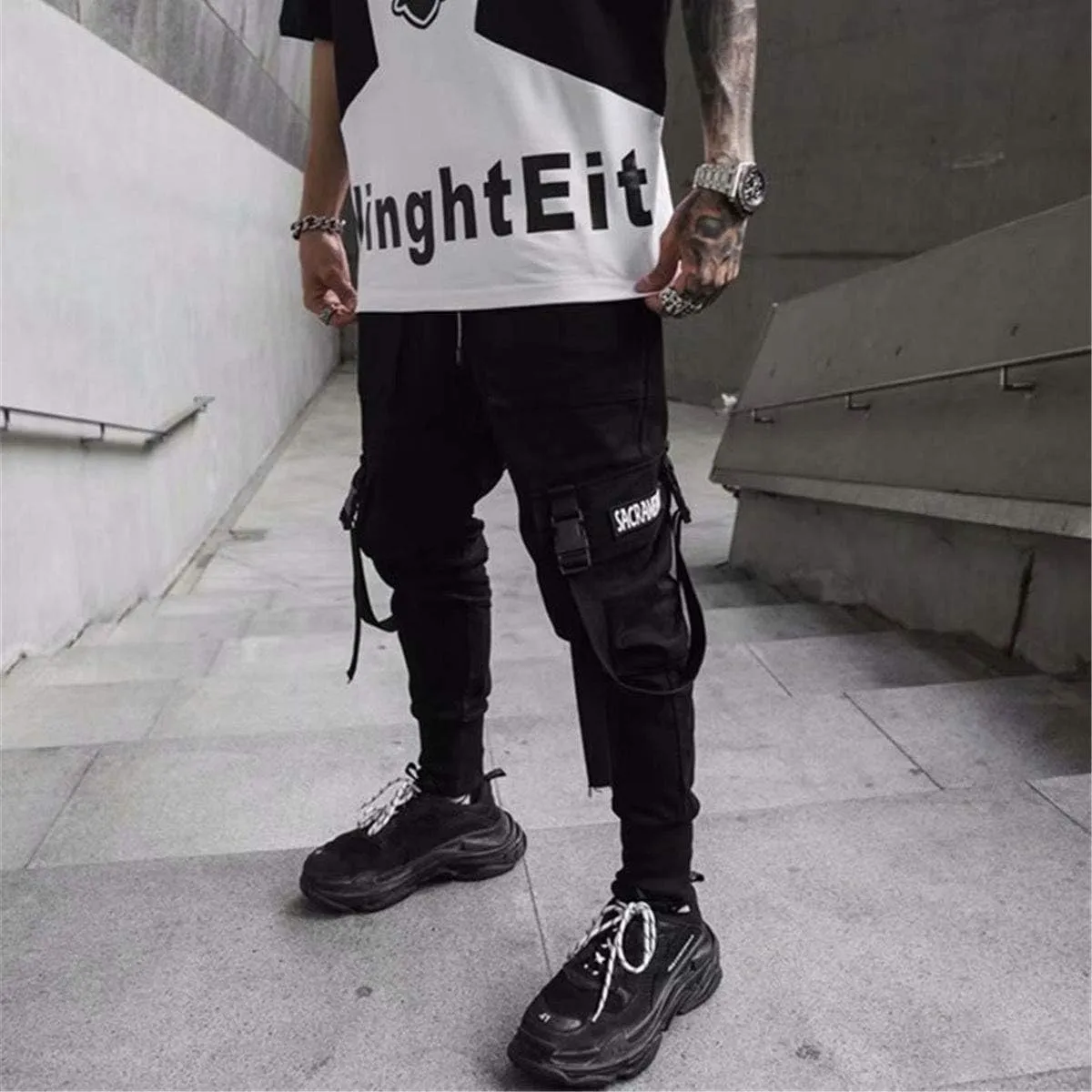 Astellarie Mens Casual Pants Multi-Pockets Fashion Cargo Joggers Gym Drawstring Long Pants