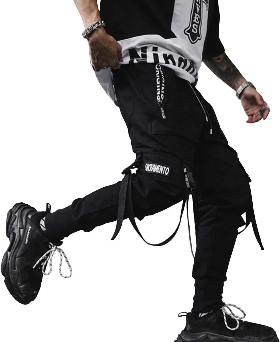 Astellarie Mens Casual Pants Multi-Pockets Fashion Cargo Joggers Gym Drawstring Long Pants