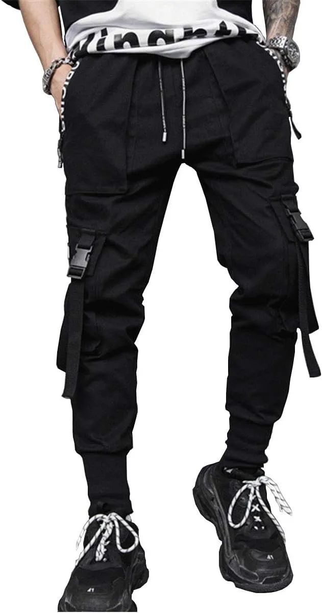 Astellarie Mens Casual Pants Multi-Pockets Fashion Cargo Joggers Gym Drawstring Long Pants