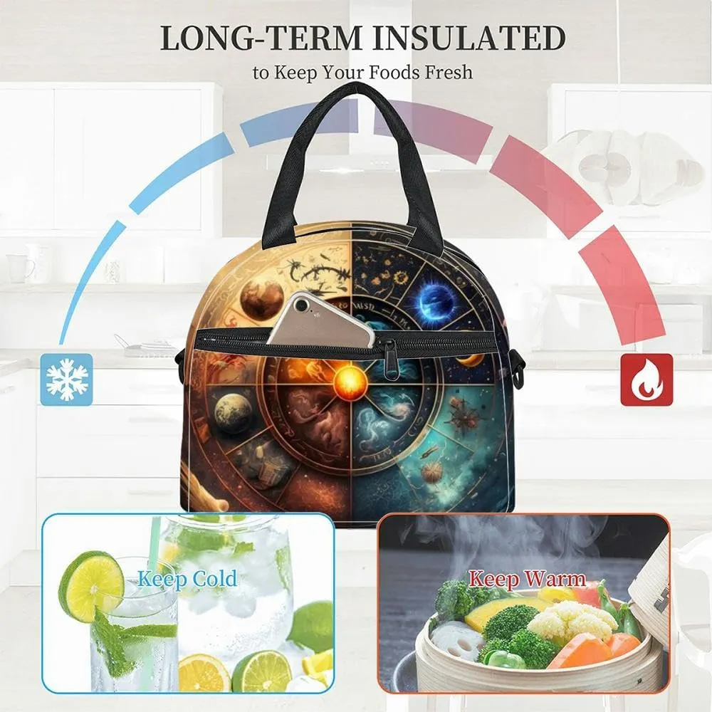 Astrology 4k art Created Insulated Adult Lunch Bag with Shoulder Strap for Women Lightweight Reusable Portable Freezable Lunch Tote Bag for Work Picnic