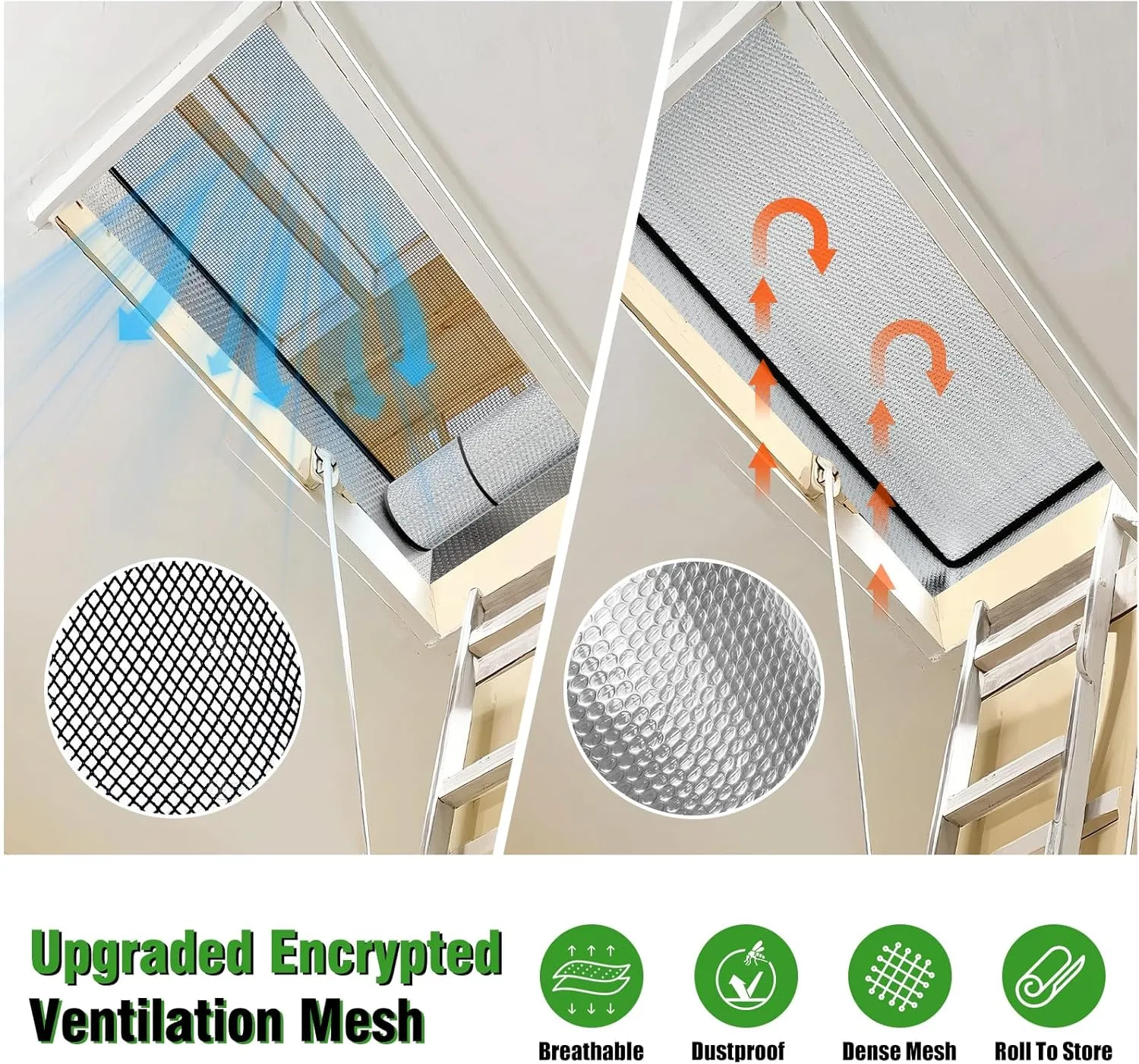 Attic Door Insulation Cover with Screen Mesh for Pull Down Ladder or Stair, 25" x 54" x 11" Double Bubble Thick Attic Tent Stairway Insulator Dust Proof, Attic Insulation for Save Energy