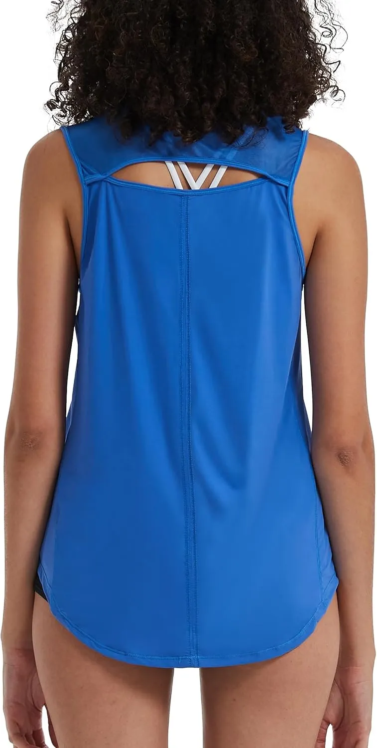 Attifall Women's Workout Tops for Women Cool-Dry Sleeveless Mesh Exercise Running Shirts Athletic Tops for Women