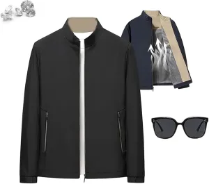 Aviation Men's Standing Collar Zipper Casual Jacket, Aviationp Men's Lightweight Zip Up Jacket Blazer With Pocket