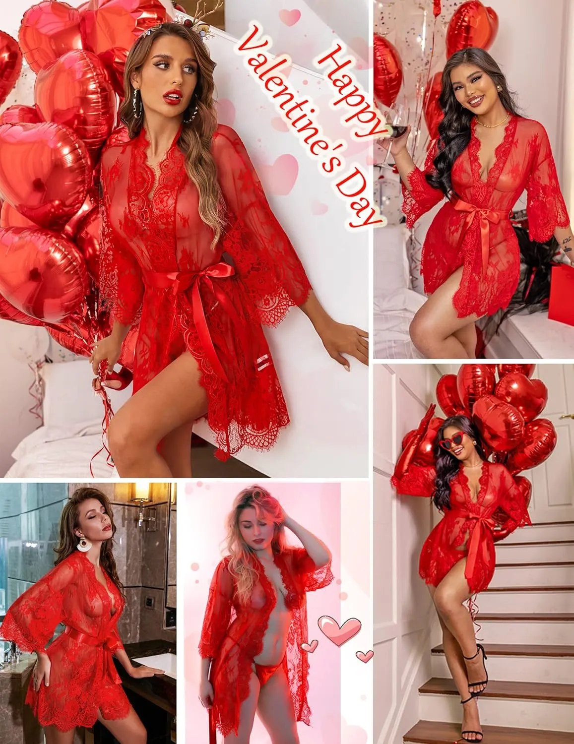 Avidlove Women's Lace Kimono Robe Babydoll Lingerie Mesh Nightgown S-5XL