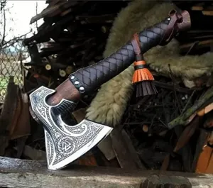 AXE008AM FS Crafts 19.00inch Custom Handmade Viking Axe Hand Forged Ragnar Viking Axe Carbon Steel Head Hatchet with Leather Sheath Camping Axe Outdoors Fishing Camping Knife, Gray, 19 inches