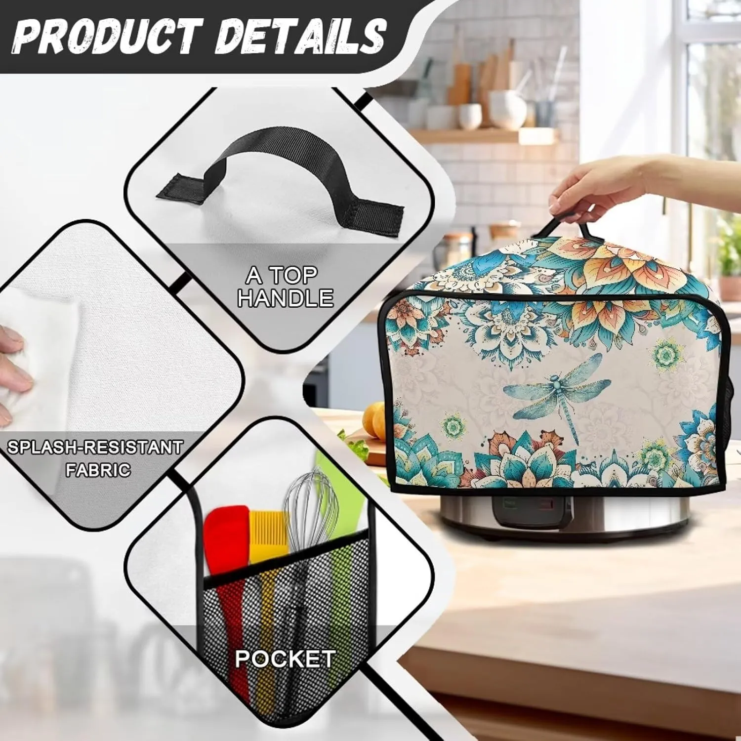 Azetc Slow Cooker Dust Cover Dragonfly Slow Cooker Carrying Bag Mesh Pocket for Home Decor Accessories Air Fryer Cover Dust Cover