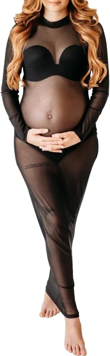 Azhong Women’s Sexy See Through Long Sleeve Mock Neck Sheer Mesh Bodycon Cocktail Club Party Cover Up Maxi Dress
