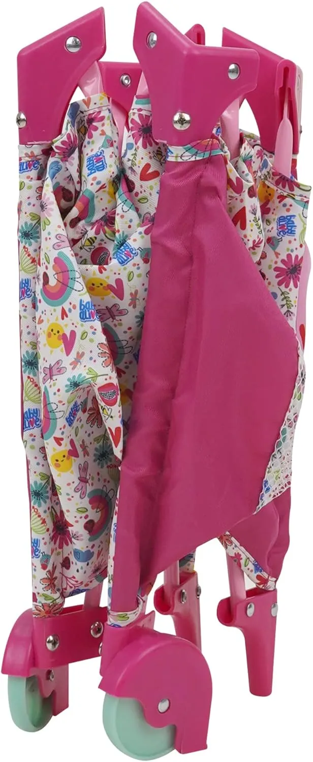 Baby Alive: Deluxe Doll Play Yard - Pink & Rainbow - Fits Dolls Up to 18", Retractable Canopy, Easy Maneuvering, Folds for Travel & Storage, Pretend Play for Kids Ages 3 