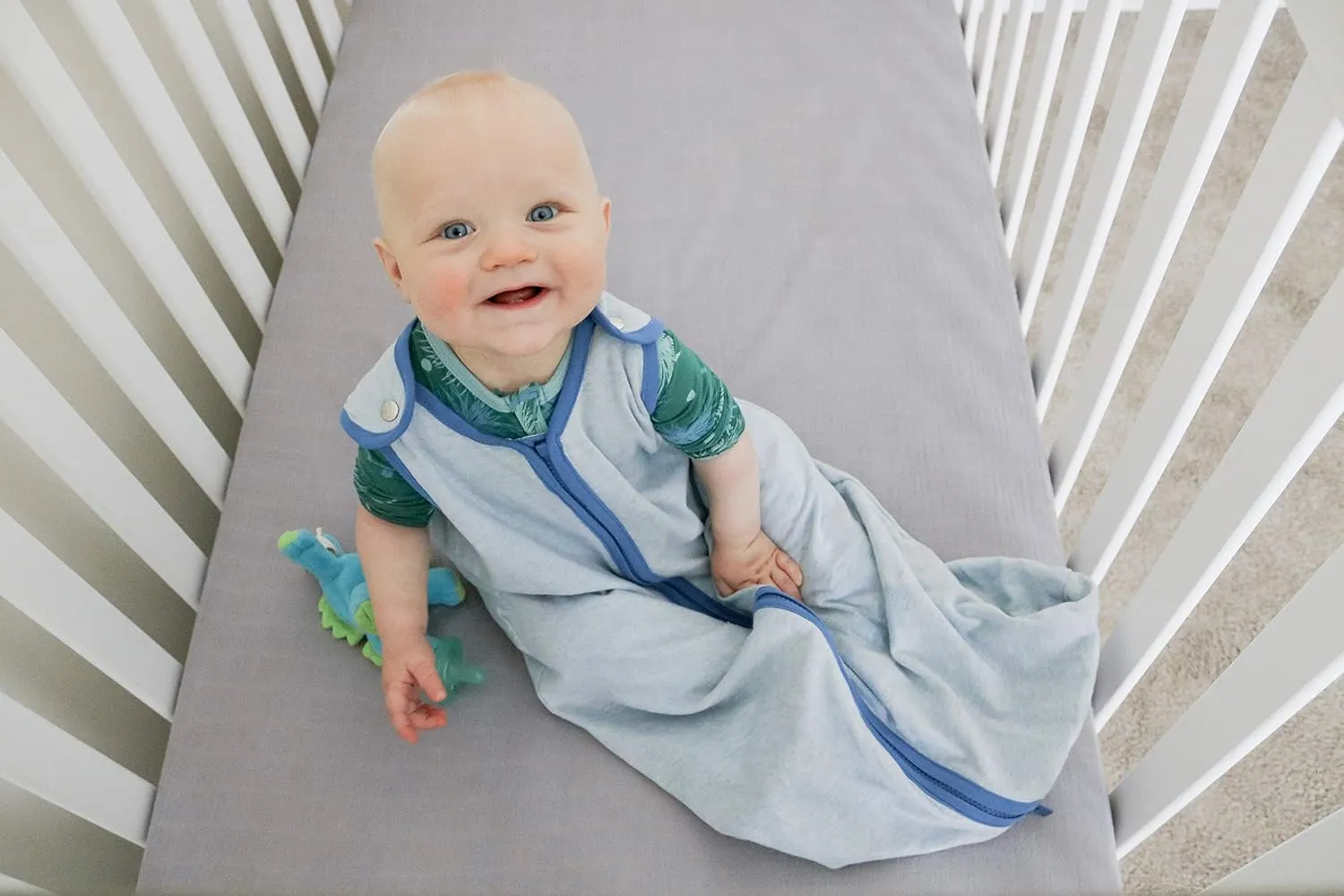 baby deedee Baby Sleeping Bag Sack - Lightweight Warm Breathable 100% Cotton - Indoor, Wearable Blanket for Boys and Girls. Fits Infants, Convenient Shoulder Straps for Safe and Easy Use, Blue, Small (0-6 Month),Heather Blue,126