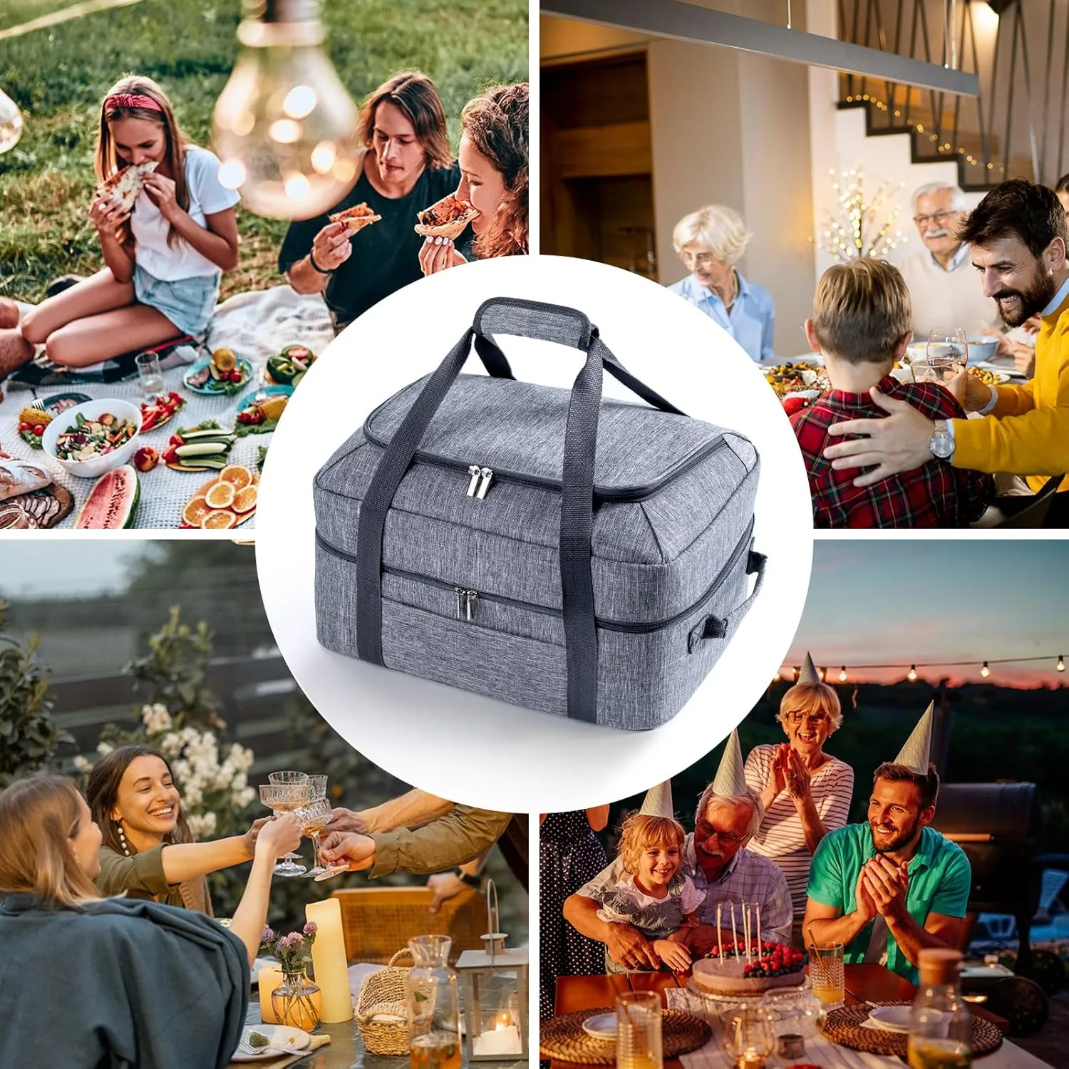 BAGSPRITE Double-Layer Slow Cooker Carrying Bag for 6-8 Quart CrockPot and Hamilton Beach Slow Cooker, Travel Bag with Lid Fastener for Crock-pot, Portable Carrier Case Slow Cooker Bag, Grey