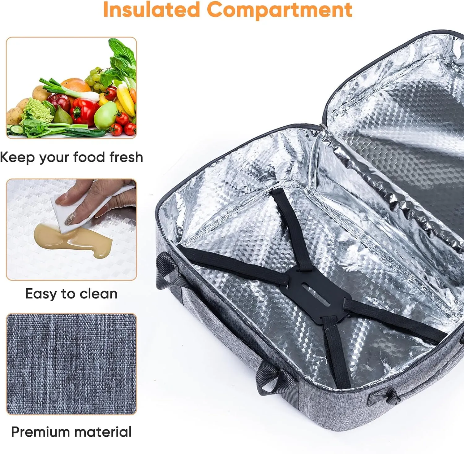 BAGSPRITE Double-Layer Slow Cooker Carrying Bag for 6-8 Quart CrockPot and Hamilton Beach Slow Cooker, Travel Bag with Lid Fastener for Crock-pot, Portable Carrier Case Slow Cooker Bag, Grey