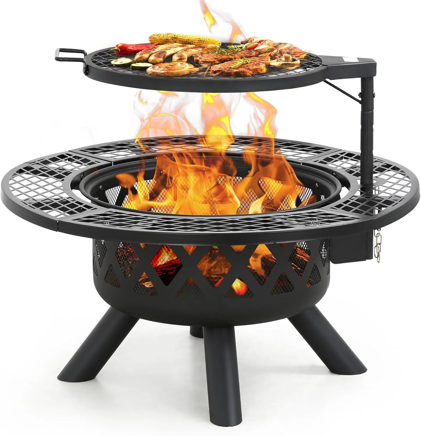 BALI OUTDOORS Fire Pit with Poker, 32 inch Outdoor Fire Pit Patio, Wood Burning Firepits for Outside with Grill