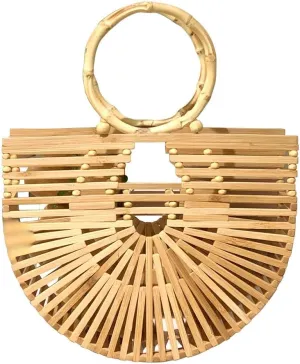 Bamboo Bags for Women Handmade Bamboo Women Handbag Large Tote Bag Straw Basket Beach Bag Basketweave Purse Holiday